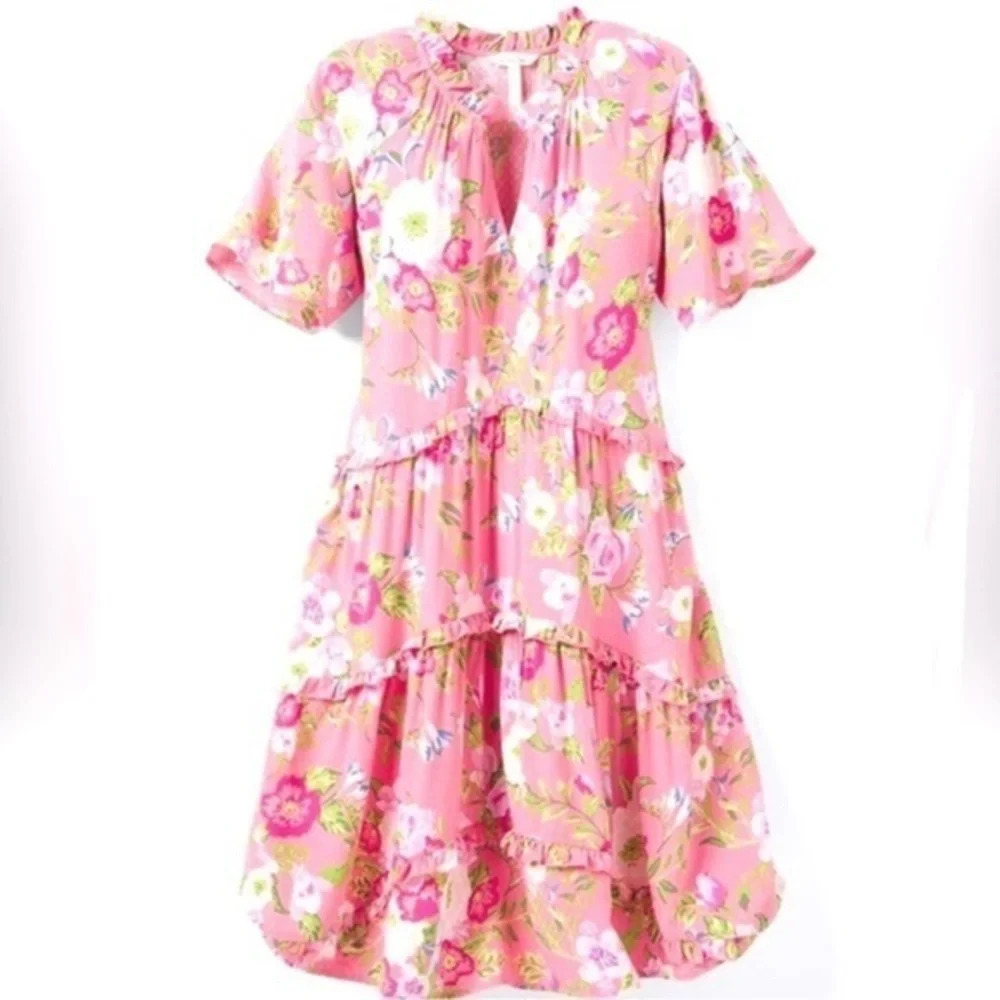 New Matilda Jane Fresh Florals Tiered Ruffle Dress Pink